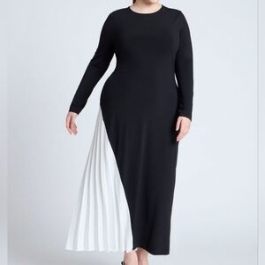 Eloquii Black and White Pleated Dress